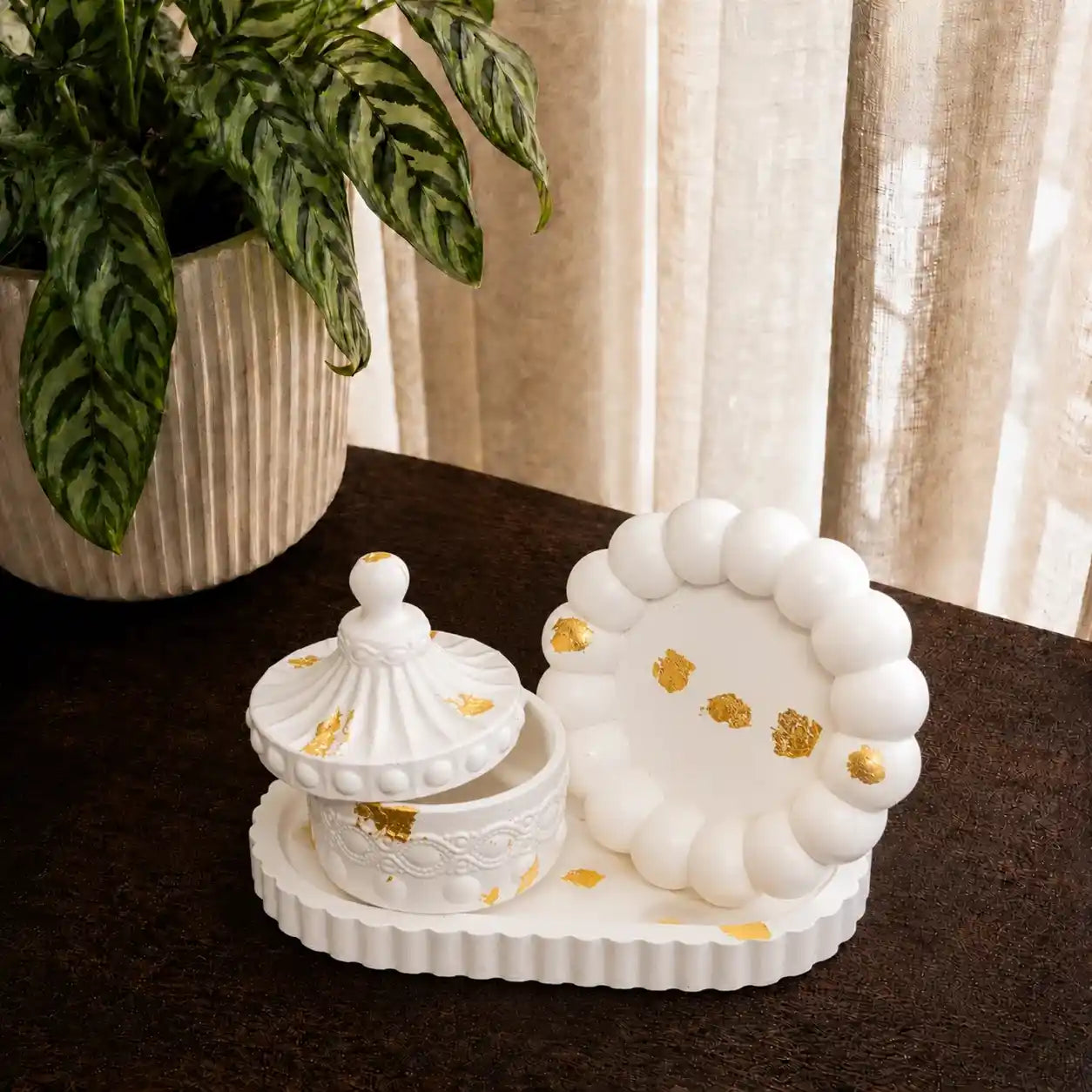 3 in 1 Bundle - Striped Oval Tray | Bubble Tray & Trinket Jar