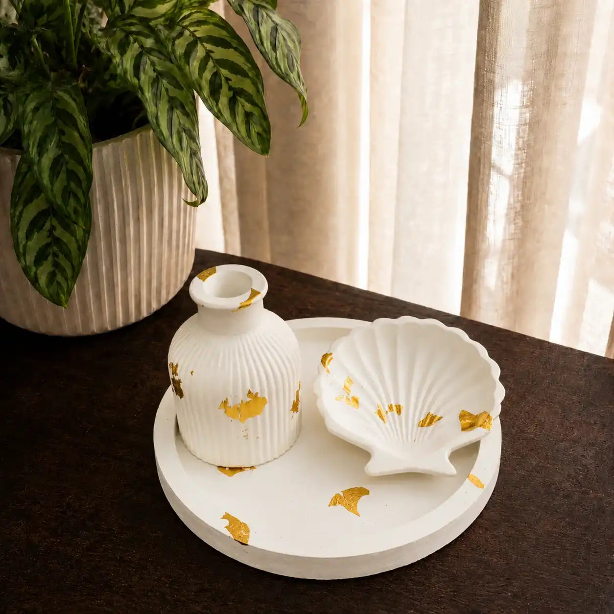 3 in 1 Bundle - Round Tray | Shell Tray & Ribbed Vase