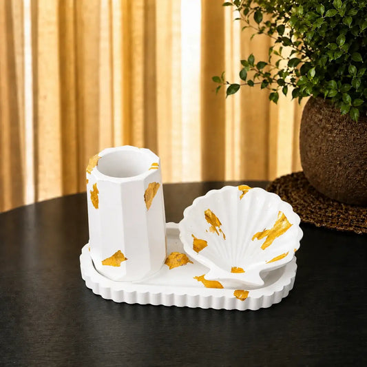 3 in 1 Bundle - Stripped Oval Tray | Shell Tray & Vase