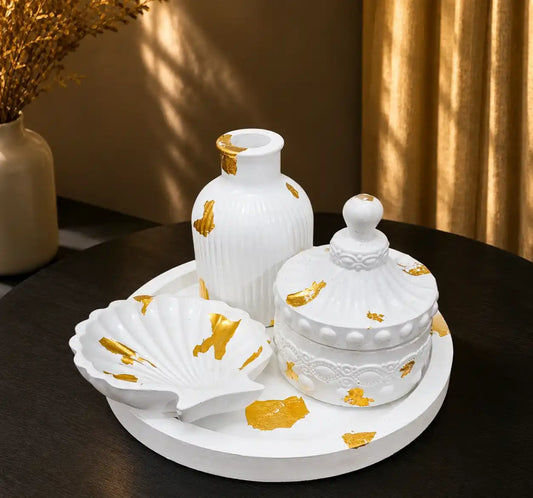 4 in 1 Bundle - Round Tray | Shell Tray | Trinket Jar & Ribbed Vase