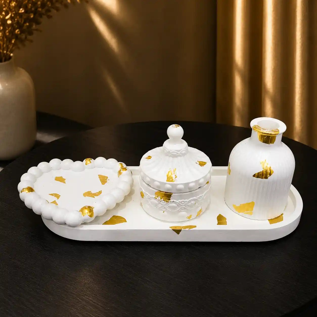 4 in 1 Bundle - Large Oval Tray Tray | Heart Tray | Trinket Jar & Ribbed Vase