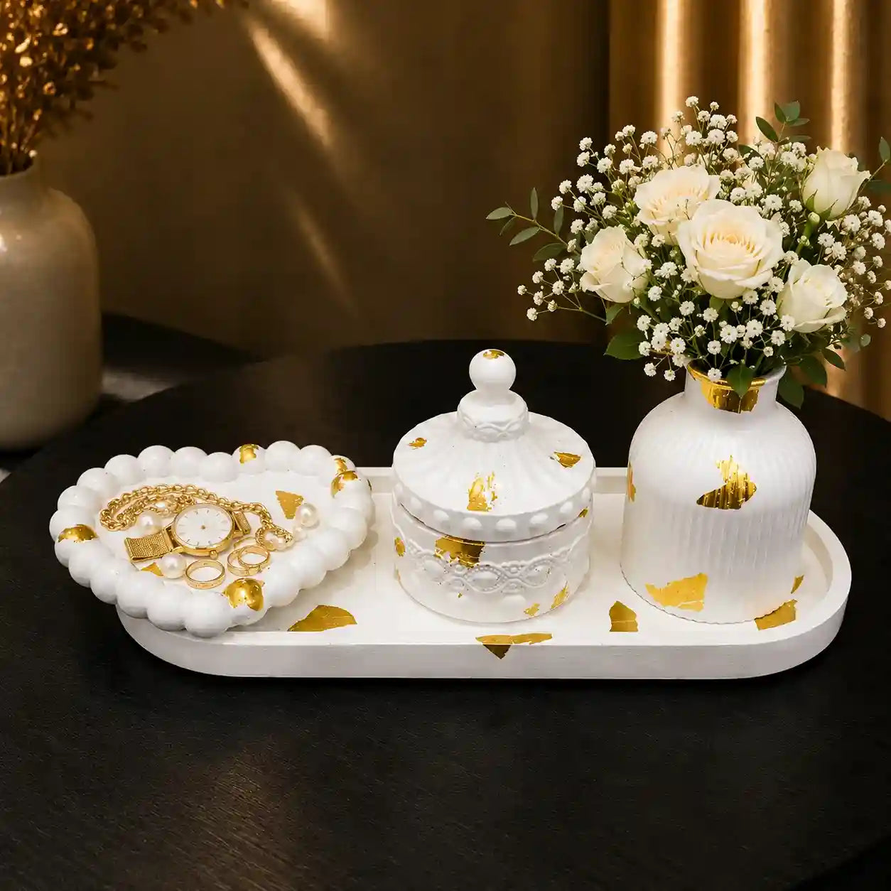 4 in 1 Bundle - Large Oval Tray Tray | Heart Tray | Trinket Jar & Ribbed Vase
