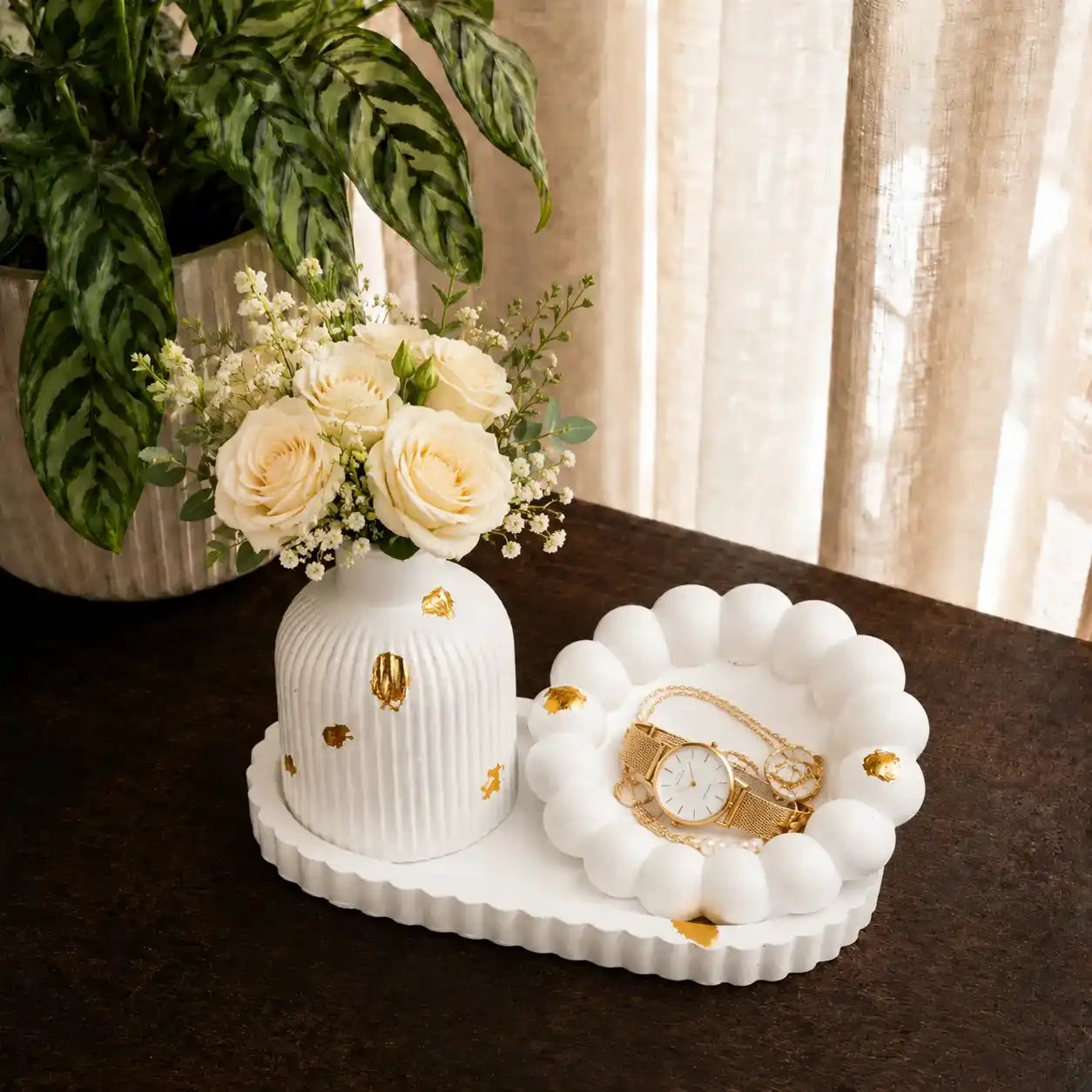 3 in 1 Bundle - Striped Oval Tray | Bubble Tray & Ribbed Vase