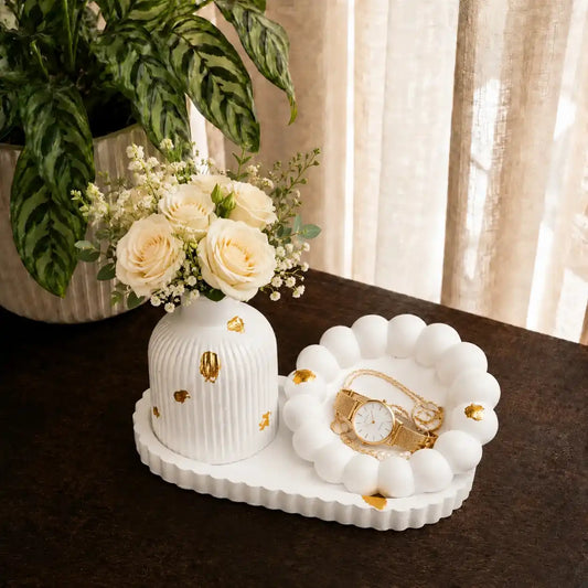 3 in 1 Bundle - Striped Oval Tray | Bubble Tray & Ribbed Vase